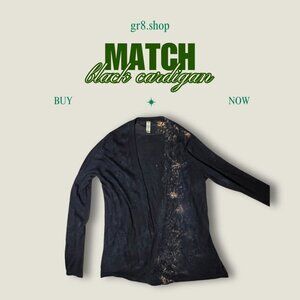 Match Womens Cashmere & Silk Black Cardigan With Bleach Effect